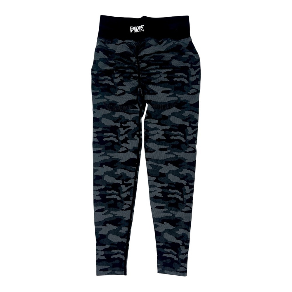 Victoria Secret Pink Seamless Camo Tights Black & Green Leggings SZ M New
